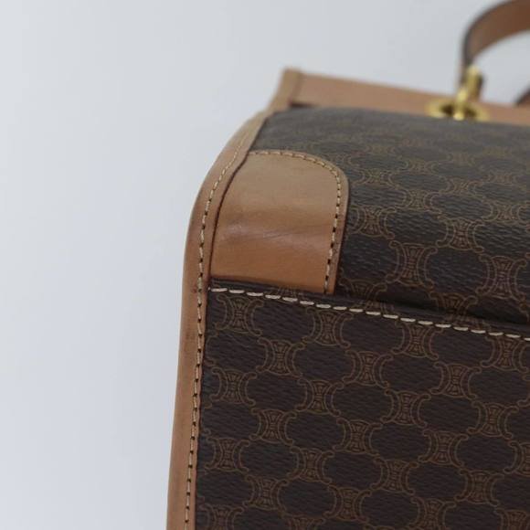 CELINE Macadam Canvas Hand Bag PVC Leather Brown Gold Auth 87901 - Picture 9 of 16